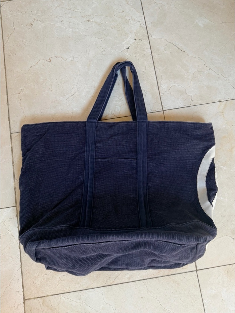 Tory Burch Navy Canvas Tote with White Logo Accent beach tote bag 21X15X7 - Picture 5 of 10